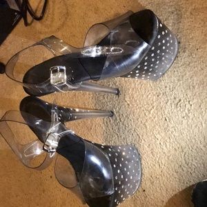 Pleasers-Black To Clear Ombré with Rhinestones